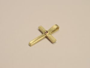 Kreuz 585 Gelbgold mit pink Diamant