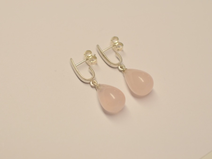 Silber Ohrringe mit Rosenquarz