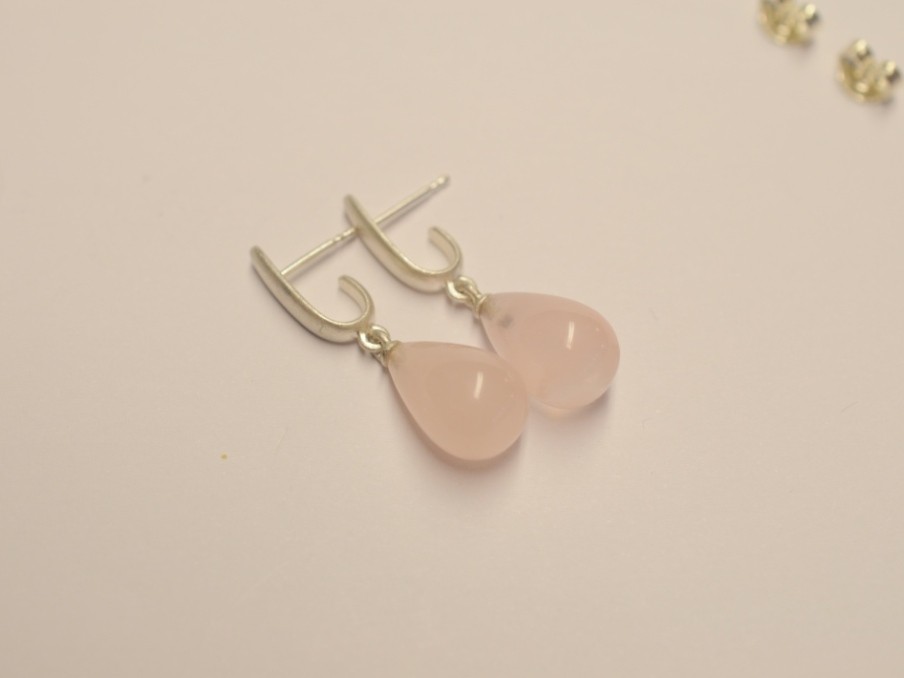 Silber Ohrringe mit Rosenquarz