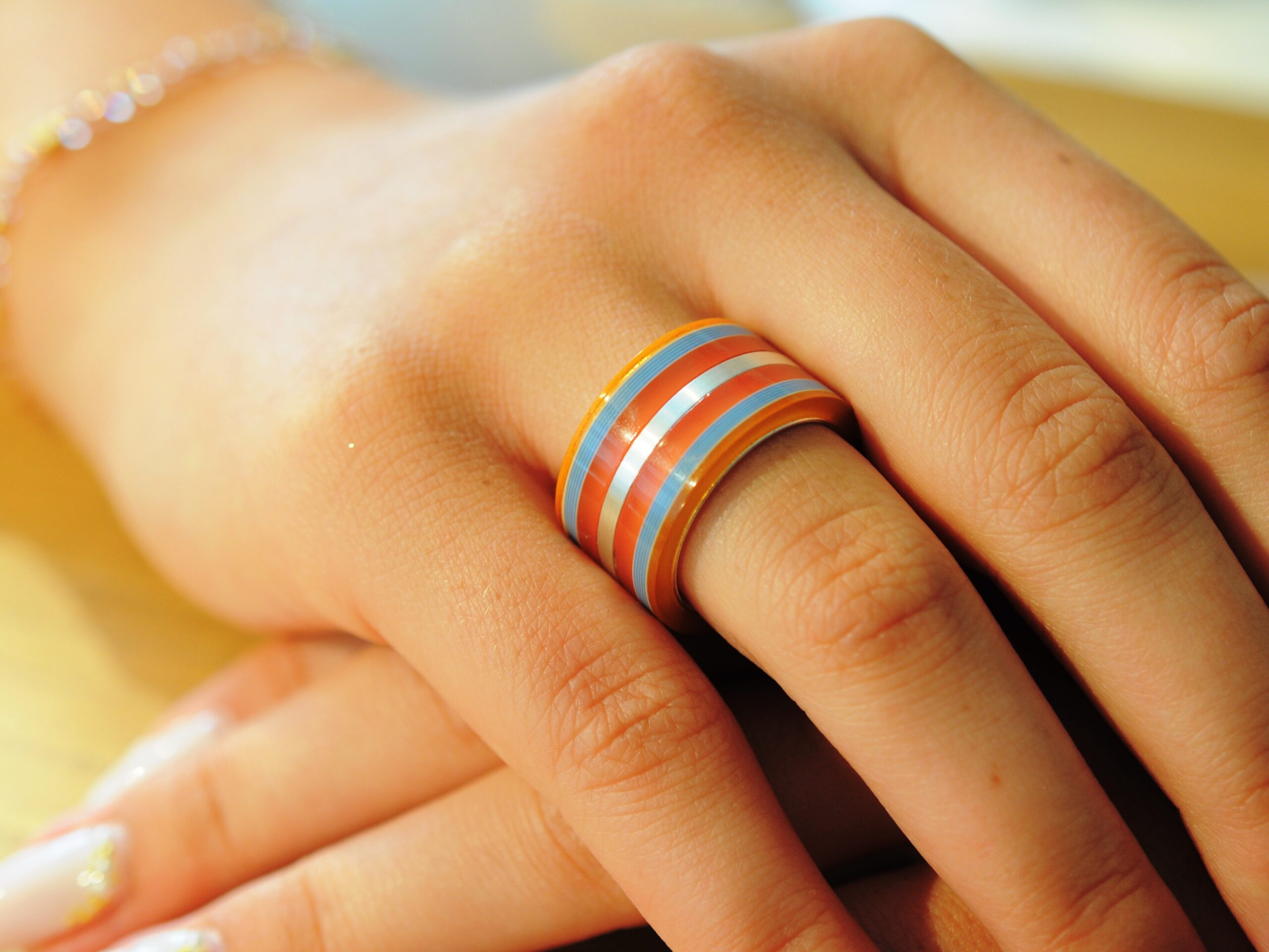 Silberring mit Acetat - Modell Koralle