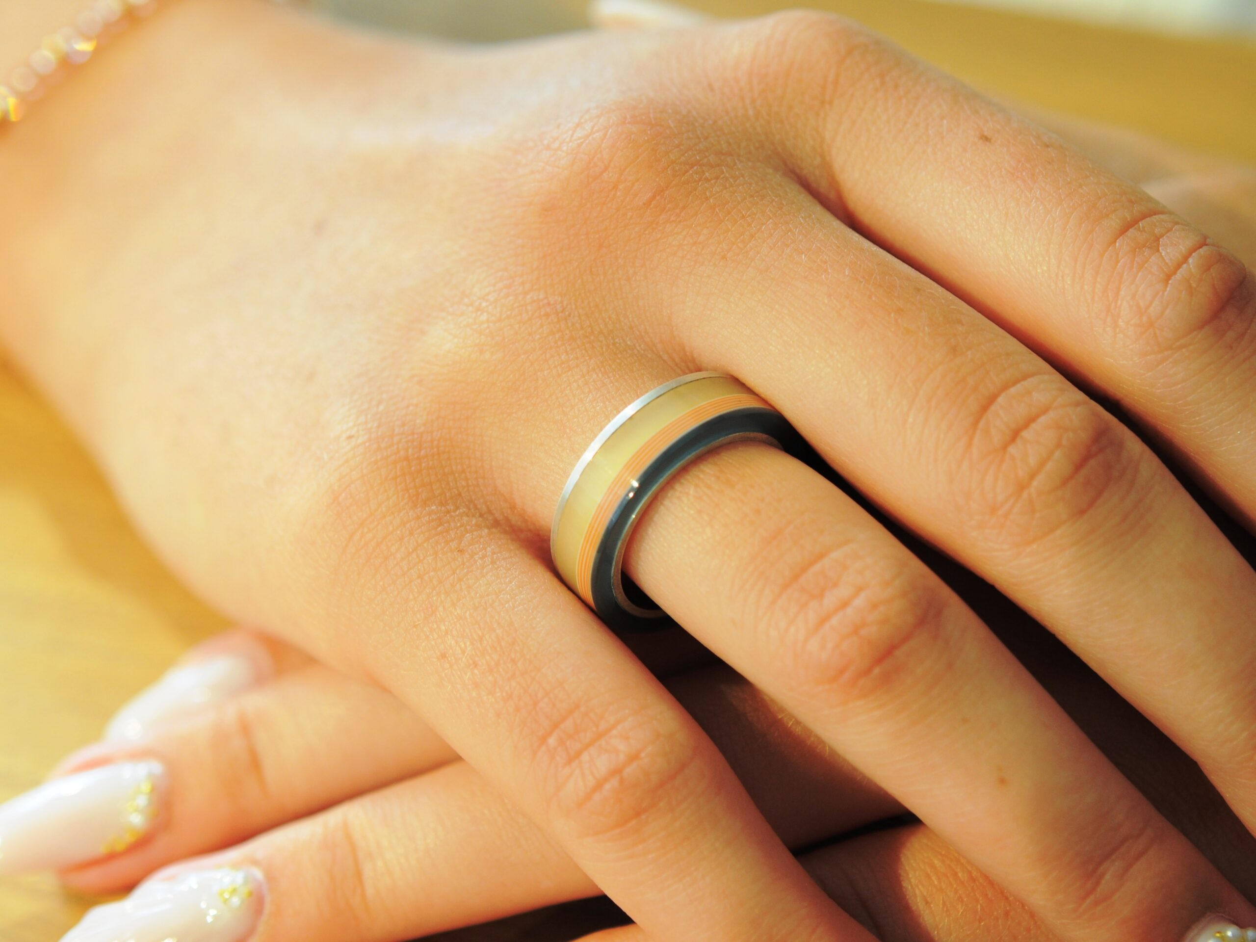 Silberring mit Acetat - Modell Mandarine schmal