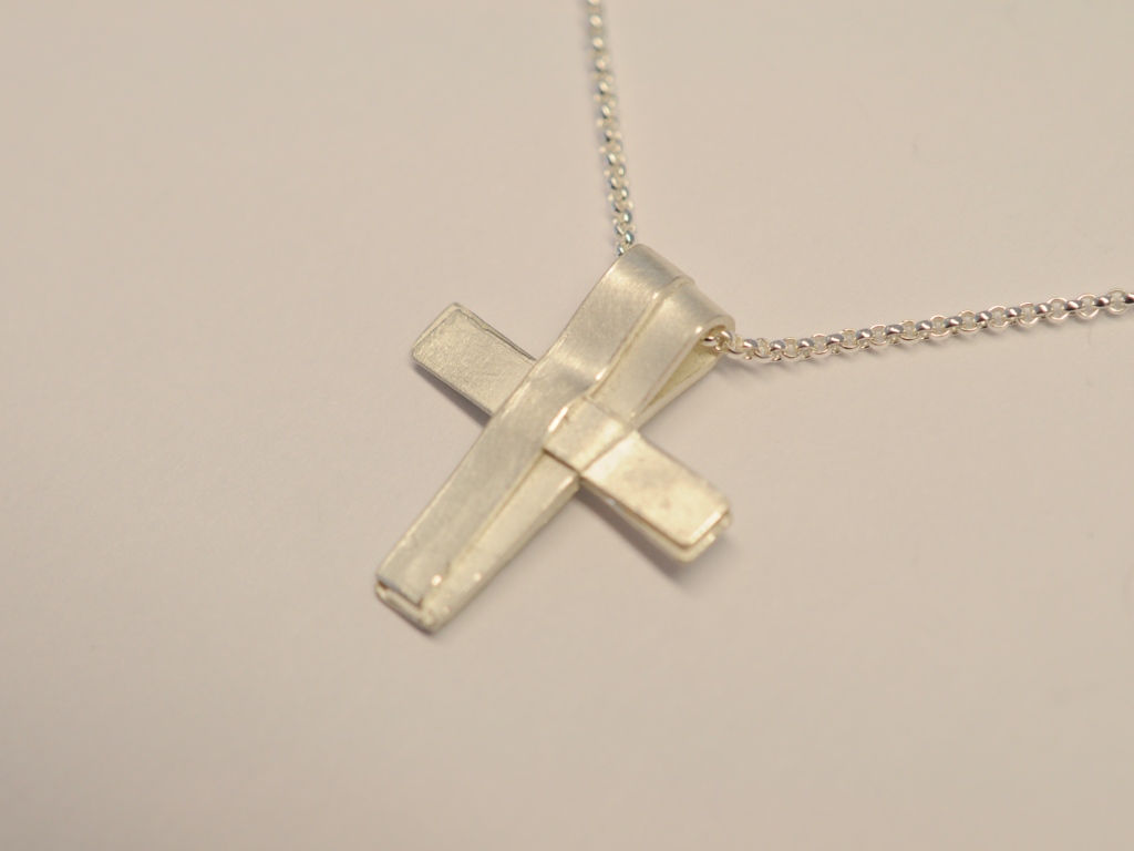 Kreuz Anhänger aus Silber - Unikat v47 - an Silberkette
